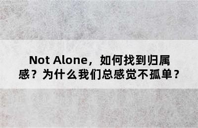 Not Alone，如何找到归属感？为什么我们总感觉不孤单？